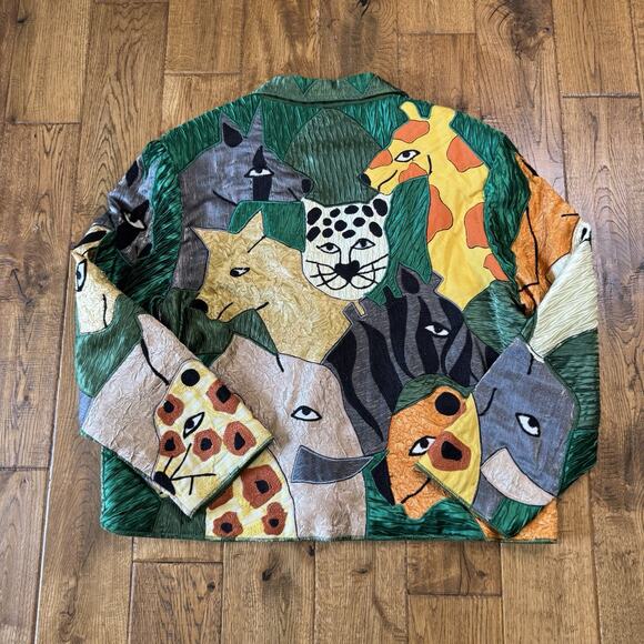 VTG 90s ANAGE Jacket Womens Sz XL Patchwork Jungle Funky Animal Wearable Art - Picture 5 of 5